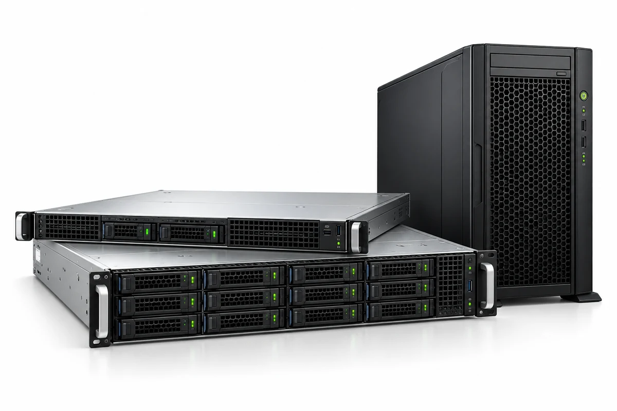 Illustration of rackmount and tower servers